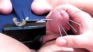 Cock skewering extreme cbt - 7 needles & cumshot concerning squeezed balls
