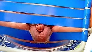 Grandpa secretly cums in his public house chair