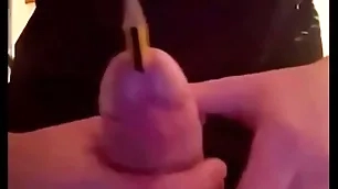 Teen give someone a tinkle with pencil and brush