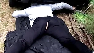 Camouflaged man fucks a stuck guy / russian horror in the forest / horrorporn