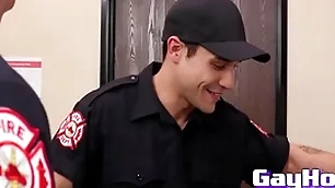 Studs from firedept give eachother a savoury blowjob