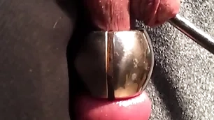 Stretching urethra and balls forwards same time
