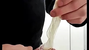 Play with used cumfilled condom from stranger