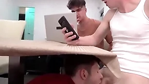 Young stepbro decides to go under the table and suck duo stepbrother's dicks - myhotbro