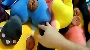 Screwing and cumming in 6 plush pussies