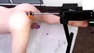 Cumming hands free prostate orgasm while being fucked by the shacking up machine