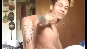 Asian lad self fist