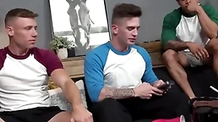 Hot jubilant jocks sermon straight guy into threesome fuck