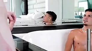 Showerbait horn-mad tight booty latin guy fucked by thick weasel words