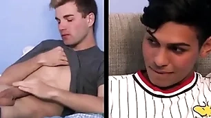 Two interracial twink stance brothers caught by stance dad who joins in for threesome