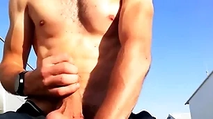 Porn star guy adjacent to mythic cock and body outdoors in a public meeting jerks off his boastfully cock until he cums adjacent to loud moans you170