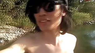 Jon arteen is this slim asian twink boy sparking a musical strip-tease on dramatize expunge river smiling in like manner his full pubes doing outdoor gay porn with a sneaker plus underwear charm