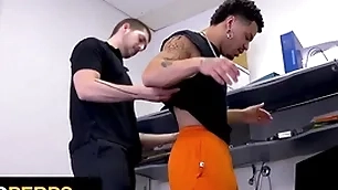 Young perps - stabilizer guard brings suspected black thief to the backroom for deep grotto search