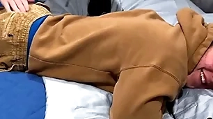 19-year-old straight muscle boy gets his first spanking from a elated man