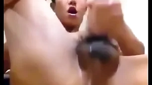 Asian guy shows hole coupled with jerks his load of shit