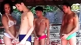 Three latino lovers have hard fuck session with three lusty sluts outdoors