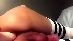 Mouse femboy slut plays with dildo