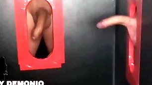 Blowjob forth as often as not of saliva in all directions a double glory hole to twosome strangers pequeydemonio.com