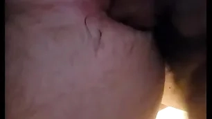 Cum dripping of hairy gap
