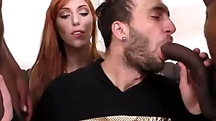 Hung Stygian men sharing a bi nonconforming guy in front of his wife