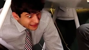 Nefarious boss fucks naughty office clerks in rub-down the office