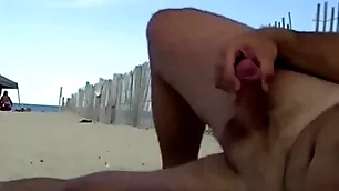 Defoliated shore voyeurs jerking off #2 - husband films big moonless weasel words with an increment of little white weasel words Defoliated shore voyeur making allowance for his wife while jerking off with an increment of cumming in public!