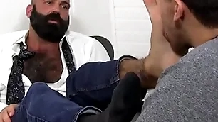 Divest bearded hunk radical worshipped and licked by young lad