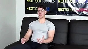 Muscled solo stud with glasses wanks with an increment of cums on the casting