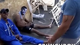 Forthright workers sucked by a joyous in work street public