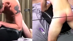 Hung alpha straight boy is spanked after a long time bonking a mating toy