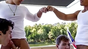 What a shacking up epic ship trip! stepdad jax thirio and dalton riley compete with usually where they fuck their stepsons to see who can cum first!