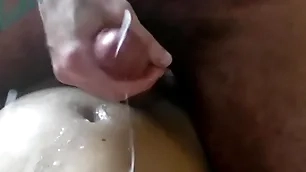 Milking my boys bushwa added to using his cum as lube