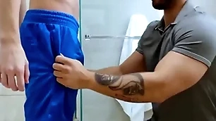 Showerbait rough shower fuck with twosome hunks