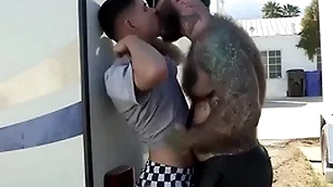 The big stepdaddy with incautious body think the world of right with in the washing one's hands of the trailer park, the boy loves it so much