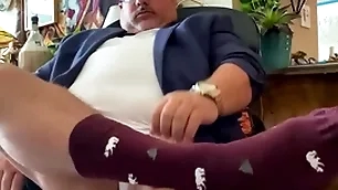 Chubby load from grandpa academy professor forth with respect to feet, dress socks, huge cock, and Chubby shinny up at the end