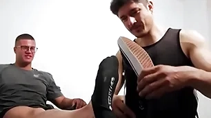 Eminent hunk with glasses foot worshipped by deviant homosexual