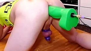 Mike trying out get under one's big mean green boogeyman dildo for square measurement locked in chastity