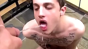 Tattooed twink chris haulier fucked added to peed on in gay group