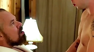 Gaycest - cute bald-headed chum barebacked by hung sexy grampa-like dude