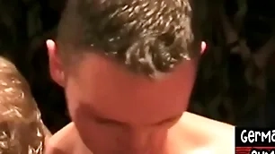 Euro studs getting bjs and ride herd on bottom in gangbang