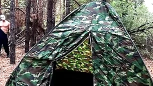 Masked villain fucks stereotyped tourist in tent / horror porn / russian gay